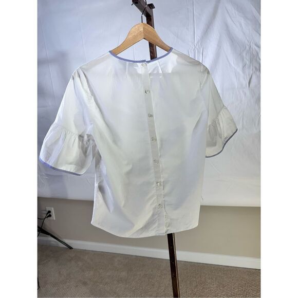 J.Crew Tipped Button-Back Bell Sleeve White Cotton Top Size 4 - Picture 5 of 7